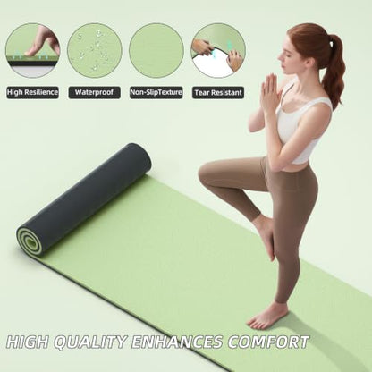 ILILI 10mm Extra Thick, TPE Yoga Mat, 76×28 Inch Extra Long, Carrying Strap - color: Matcha Green+Black