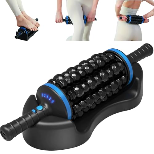 Electric Rolling Percussive Massager, Hands-Free Base, Deep Tissue Muscle Massager and Back Roller Rechargeable Leg Massager Roller, 5-Speed Massage Roller Stick for Legs, Foot & Cellulite roller (A)