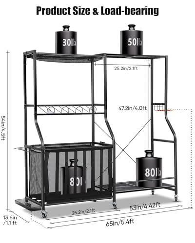 EXTCCT Garage Sports Equipment Organizer with Wheels, Golf Bag storage Rack - color: Black - Large