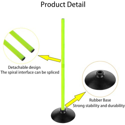 Fluorescent Green Soccer Agility Poles Set Detachable Sports Trainning Speed Pole Slalom Poles with Rubber Base Sport Traning Equipment - color: 3.3 FT, style: Pack of 6
