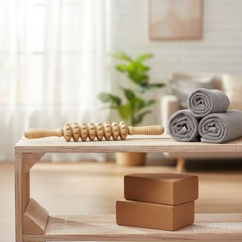 14.2 Inch Solid Wood Roller, Manual Stick for Home Gym, Ergonomic Firm Pressure Tool (1 Pack)