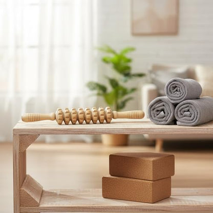 14.2 Inch Solid Wood Roller, Manual Stick for Home Gym, Ergonomic Firm Pressure Tool (1 Pack)