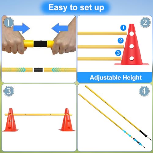 Dog Agility Training Hurdle Cone Set, Adjustable Dog Agility Equipment Obstacle Course Backyard Equipment for Pet Exercise - size: Hurdle Cone 5 Set With Nails