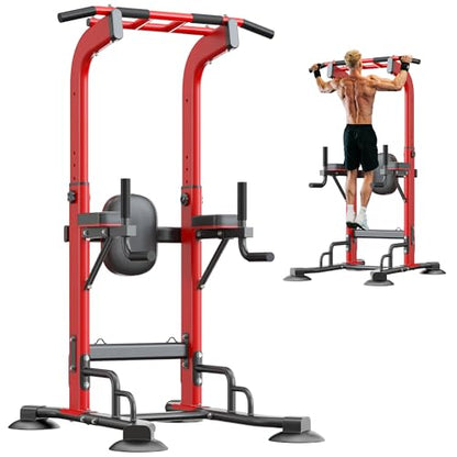 SogesHome Pull Up Bar and Dip Station, Heavy Duty 330LB Capacity Adjustable Home Gym Equipment for Strength Training, Multifunctional Push Up Bars for Arms, Back, Chest, Shoulders & Core Workout, Red