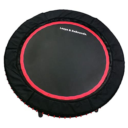 LEAPS & REBOUNDS 40" Adjustable Stability Bar Attachment with 40" Mini Fitness Trampoline and Home Gym Rebounder for Cardio Exercises, Red