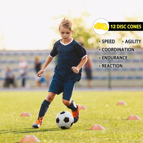 Agility Ladder Set 20ft, 4 Hurdles, 12 Soccer Cones, Jump Rope & Running Parachute - Speed Agility Training Equipment for Soccer Fitness Kids Youth Adults - color: Yellow