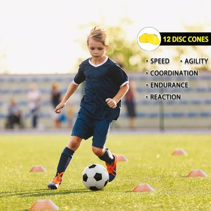 Agility Ladder Set 20ft, 4 Hurdles, 12 Soccer Cones, Jump Rope & Running Parachute - Speed Agility Training Equipment for Soccer Fitness Kids Youth Adults - color: Yellow