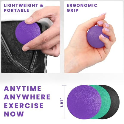 3 Pack Stress Balls for Adults, Hand Strengthening Devices Exercise Balls Physical Therapy Ball, Squeeze Balls for Hand Therapy, Hand Exerciser for Hand Finger Forearm Wrist Training and Relax