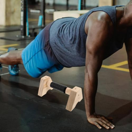 PartyKindom Wooden Push up Bars Pushup Handles Non-slip Parallettes 30cm Beech Wood Strength Training Equipment for Home Gym Calisthenics Workout