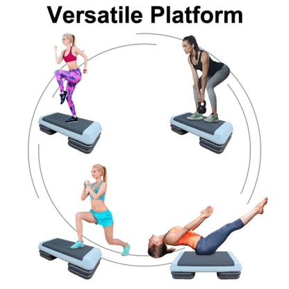 Adjustable Aerobic Stepper Platform – 2 Heights (4"/6") with 2 Risers, Non-Slip Exercise Step for Home Gym, Cardio & HIIT Workouts - color: Black+ Gray