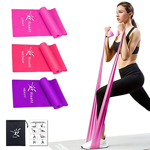 Therapy Flat Resistance Bands Set, Latex Free Flat Elastic Exercise Stretch Bands for Stretching, Flexibility, Pilates, Yoga, Ballet, Gymnastics, Rehab, Workout, Pink, Purple, Blue (3 Pack, 5 FT long) - color: Gradient Pink