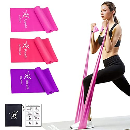 Therapy Flat Resistance Bands Set, Latex Free Flat Elastic Exercise Stretch Bands for Stretching, Flexibility, Pilates, Yoga, Ballet, Gymnastics, Rehab, Workout, Pink, Purple, Blue (3 Pack, 5 FT long) - color: Gradient Pink