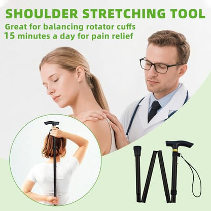 Shoulder Pulley for Physical Therapy, Foldable Shoulder Wand Rotator Cuff Rehab – Portable & Shoulder Reliever with Hook, Lightweight Stretching Tool – Durable Shoulder Exercise Equipment (Black)