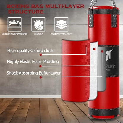Mesetast Punching Bag for Adults, 4ft Heavy Boxing Bag Set with 12 OZ Gloves for MMA Karate Kickboxing Boxing - Unfilled - color: 2.Red