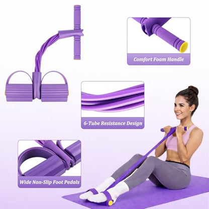 Resistance Bands with Handles, 6-Tube Foot Pedal, Natural Rubber Ankle Puller for Sit-ups & Full Body, Portable Home Gym Strength for Legs, Arms.