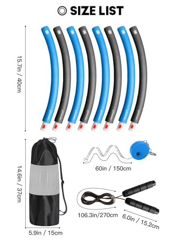 Weighted Exercise Hoop for Adults, 2.2lb Detachable Fitness Hoop, Adjustable Hoop with Jump Rope, Tape Measure and Carry Bag, Home Gym Workout