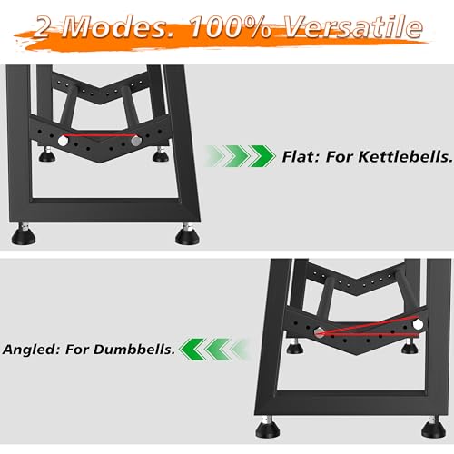 3 Tier Weight Rack for Home Gym Dumbbells, Universal Dumbbell Rack with Adjustable Width Rails, Heavy Duty Angled Storage Stand for Kettlebells & Hand Weights (Rack Only)