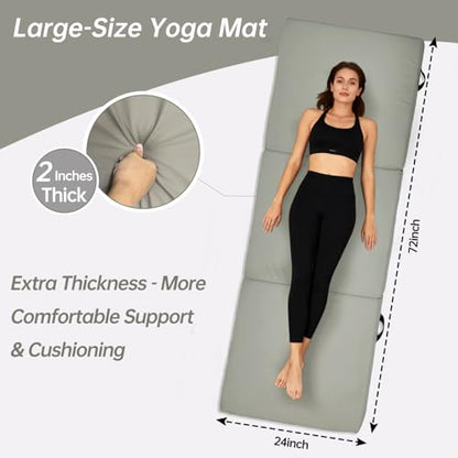 Foldable Yoga Mat, 2 Inches Extra Thick Non-Slip Design Fitness Mats,Better cushioning and shock-absorbing Multi-Purpose Exercise Pilates Mat for Home Studio-72 x 24 x 2"