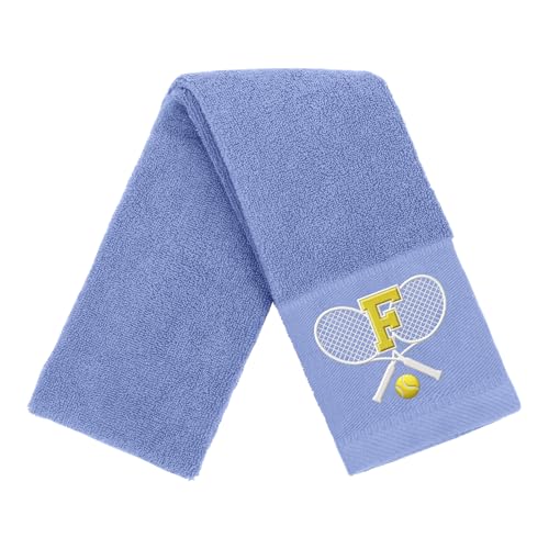 Tennis Towel,Tennis Gift for Men, Women,Lovers,13”x 43” Cotton Embroidered Tennis Towels (Blue, Initial-F) - color: Blue, size: Initial-F
