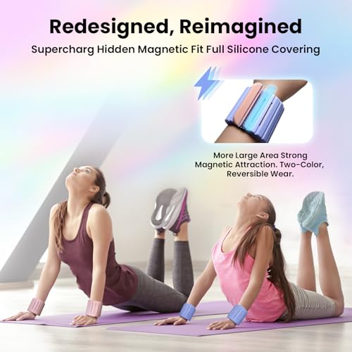 Adjustable Hidden Magnetic Ankle & Wrist Weights, Skin-Friendly Breathable and Waterproof Silicone Design for Women & Men - Ideal for Fitness, Yoga, Running, Cycling & Swimming, 2-Pack, 1LB Each
