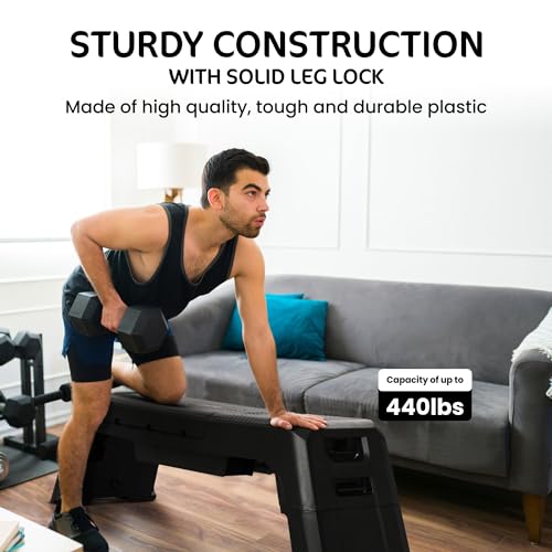 Compact Portable Aerobic Step Platform Exercise Fitness Equipment, Cardio Stepper with Adjustable Height for Home Gym - color: Black