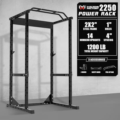 Major Factory Power Cage, 1200 lb Capacity Squat Rack for Home Gym, Multi-Functional Power Rack with Multi-grip Pull-Up Bar, Safety Bars, J-hooks