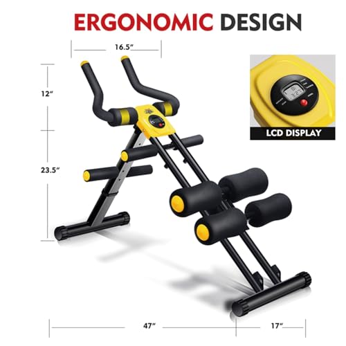 Foldable Ab Workout Machine for Home Gym – Adjustable Core & Waist Trainer for Women, Full Body Abdominal Exercise Equipment with Resistance Bands & LCD Display