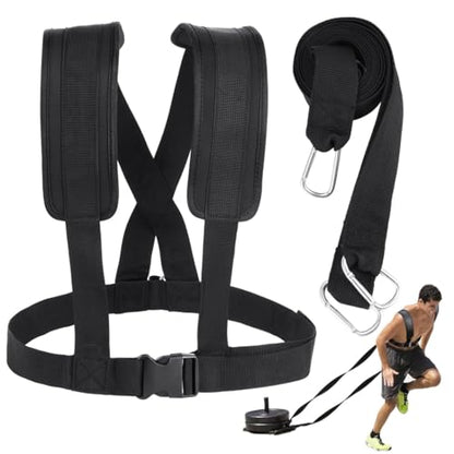 Sled Harness for Exercise, Football Running Resistance Training Rope Kit, Tire Pulling Harness Workout Assistance Equipment with Adjustable Padded Shoulder Strap