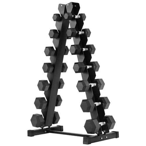 Hex Dumbbells Rubber Coated Cast Iron Hex Black Dumbbell Free Weights for Exercises - style: 190LB Hex Dumbbell Set with Rack