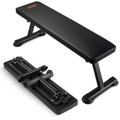 VEVOR Flat Weight Bench, Foldable Strength Training Bench, Utility Workout Bench for Full Body Workout, 1000 LBS Press Bench for Home Gym Exercise, for Multi-Purpose Weight Training and Ab Exercises