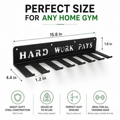Home Gym Accessories Organization Storage Rack Equipment For Home 8 Hook Wall Hanger Display Gear Barbells Resistance Bands Jump Ropes Lifting Belt Hanger Accessories Hardware Included