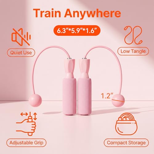 Cordless jump rope with Foam Ball Handles, Pink Ropeless Skipping Trainer for Indoor Cardio Practice, Adjustable Grip, Compact Carry for Small Spaces, 1 Piece