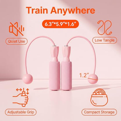 Cordless jump rope with Foam Ball Handles, Pink Ropeless Skipping Trainer for Indoor Cardio Practice, Adjustable Grip, Compact Carry for Small Spaces, 1 Piece