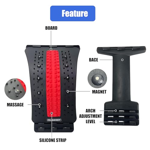 Back Stretcher, 3 Level Adjustable Lumbar Back Cracker Board, Relief for Lumbar Area Pain, Scoliosis Aid, Spine, Herniated Disc, Lumbar Support Board, Extra NBR Pad & Silicone Pad (Red)