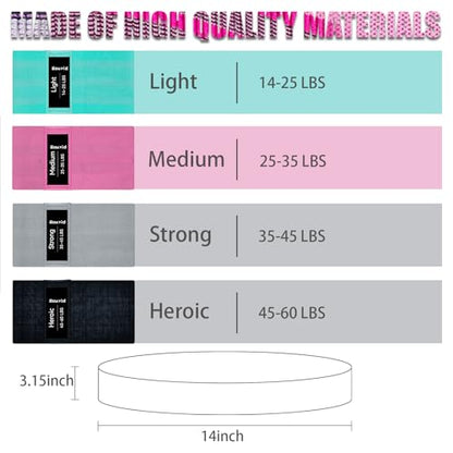 Resistance Bands for Working Out, 4 Levels Exercise Bands for Women & Men, Elastic Workout Band for Physical Therapy, Fabric Booty Band for Gym, Yoga, Pilates, Leg Training