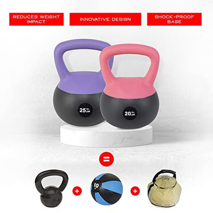 NonZero Gravity Iron Sand Soft Kettlebell with PVC Shell, Shock-Absorbing Base & Extra-Wide Grip for Versatile Workouts | Durable Strength Training Equipment - color: 20 lbs & 25 lbs Set