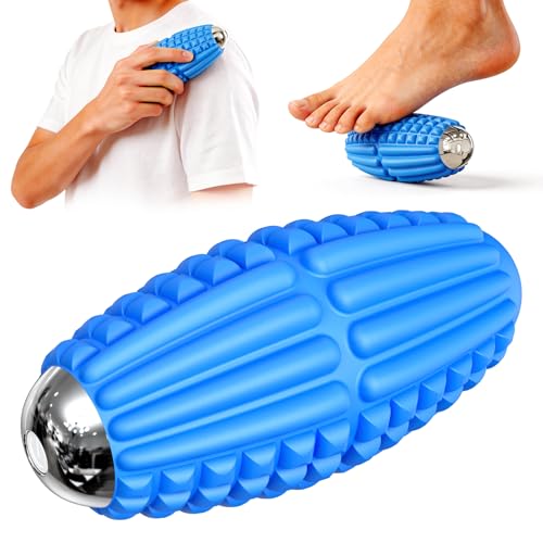 Mini Massage Ball 4 Speeds Vibrating Massage Roller Ball for Foot,Leg,Palm,Hand,Neck,Back,Trigger Point Portable Muscle Plantar Fasciitis Relief Relaxation for Athletes & Office Workers (Blue) - color: Blue