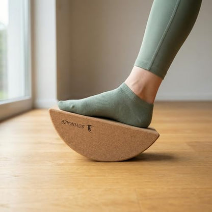 Cork Yoga Blocks 2 Pack Set,Half-Moon Calf Stretcher for Plantar Fasciitis Relief, Ankle Stretcher Pilates Block and Lower Leg Exercise,Improve Balance, Stability & Foot Mobility