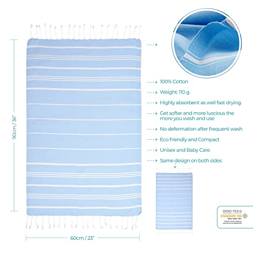 Cacala 100% Turkish Cotton Kitchen Tea Towels, Highly Absorbent Luxury Soft Quick Drying Dish Towel with Hanging Loop for Gym, Yoga, Bath, Sports, Cleaning and Kitchen (23 x 36), Blue - color: Blue