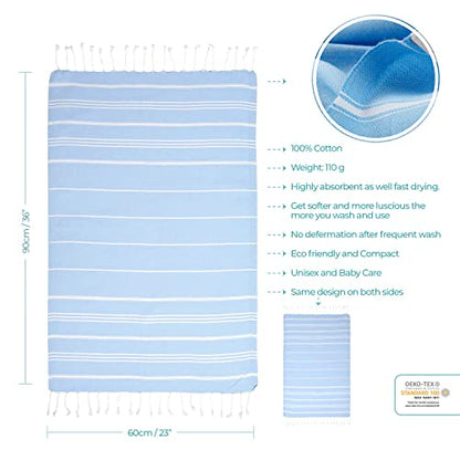 Cacala 100% Turkish Cotton Kitchen Tea Towels, Highly Absorbent Luxury Soft Quick Drying Dish Towel with Hanging Loop for Gym, Yoga, Bath, Sports, Cleaning and Kitchen (23 x 36), Blue - color: Blue