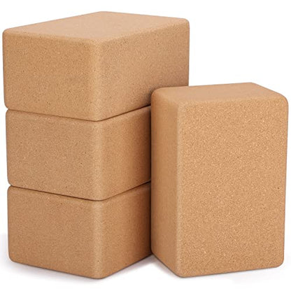 Leitee 4 Pcs Cork Yoga Blocks 9 x 6 x 4 Inch Cork Yoga Brick Non Slip Supportive Equipment High Density Bricks Wood Exercise Blocks Women Gifts for Stretching Flexibility Balance Fitness Pilates