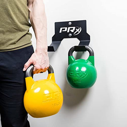 PRx Performance Double Kettlebell Storage Holder, USA Made Steel Wall Mounted 2 Kettle Bell Home Gym Space Saving Fitness Equipment Hanger Heavy Duty Hook Shelf