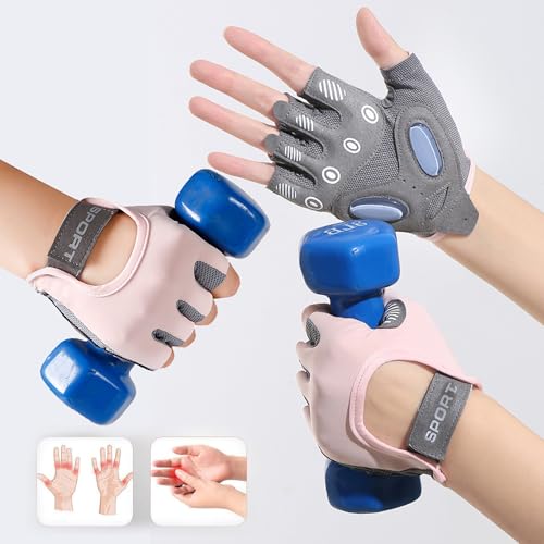 Fingerless Cycling Gloves Women Men Anti-Slip Shockproof Mesh Lightweight Workout Gloves Gym Exercise Fitness Rowing - color: Pink, size: Small