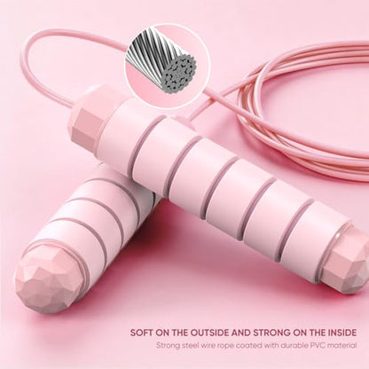 Jump Rope, Tangle-Free Rapid Speed Jumping Rope Cable with Ball Bearings for Women, Men, and Kids, Adjustable Steel Jump Rope with Foam Handles for Home Gym Exercise Fitness Workout Equipment & Slim Body - color: Pink