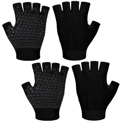 2 Pairs Non Slip Yoga Gloves for Women Fingerless Pilates Gloves with Grips for Yoga Fitness Workout Sports Exercise Gym - color: Black