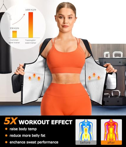 Sauna Sweat Suit for Women Waist Trainer Workout Faja Weight Vest Body Shaper Shirt Band