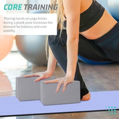Yoga Blocks 2 Pack 3x6x9IN Foam Block Supportive Latex-Free with Beveled Edges, Non-Slip Exercise Blocks for Pilates, Meditation, Balance, Stretching and Deep Poses - color: 2PACK-369-Grey