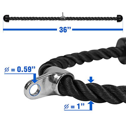 Yes4All Deluxe Tricep Rope Cable Attachment, 27 & 36 inch with 4 Colors, Exercise Machine Attachments Pulley System Gym Pull Down Rope with Carabiner - color: B. 36" Black