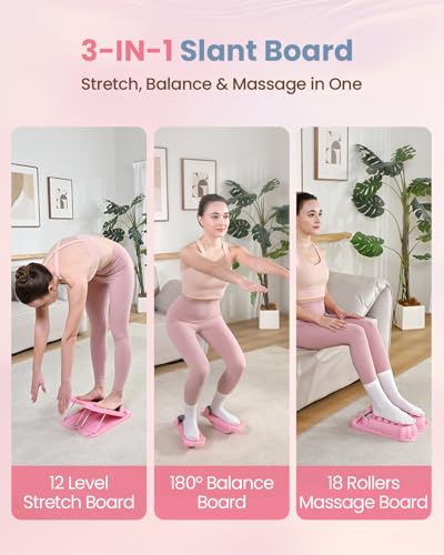 kisnbld Slant Board, 3 in 1 Calf Stretch Board with Foot Massager & Resistance Bands, 12-Level Adjustable Incline Calf Stretcher for Relieving Calf Ankle Achilles Pain, Balance Exercise Trainer