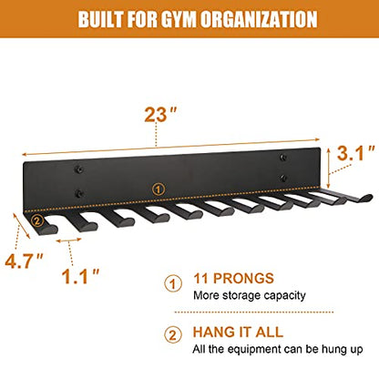 Multi-Purpose Heavy Duty Gym Storage Rack - 11 Hooks for Resistance Bands, Straps, Jump Ropes, Foam Rollers, Weight Belts, Tools (L-23") - style: L-23"